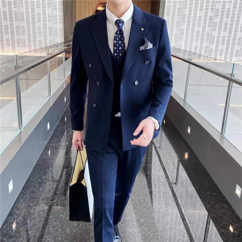 Men's Suits Men (suit Waistcoat And Trousers) Casual Business Formal Dress Fashion Trend Slim Fit Handsome Groom Wedding Three-piece S