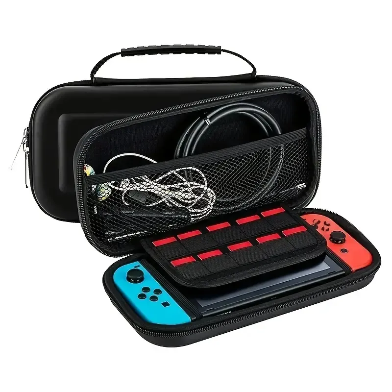 Convient pour Nintendo Switch/Switch OLED Sac de rangement 10 emplacements pour cartes de jeu NS Console de jeu Sac à main Portable Coque rigide Accessoires de jeu de voyage Boîte de rangement