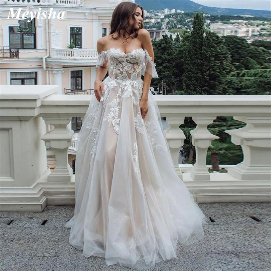 ZJ9202 2021 Sexig älskling spetsar en linje bröllopsklänningar från axel ärmlösa tyllklänningar för brudar formell klänning2280