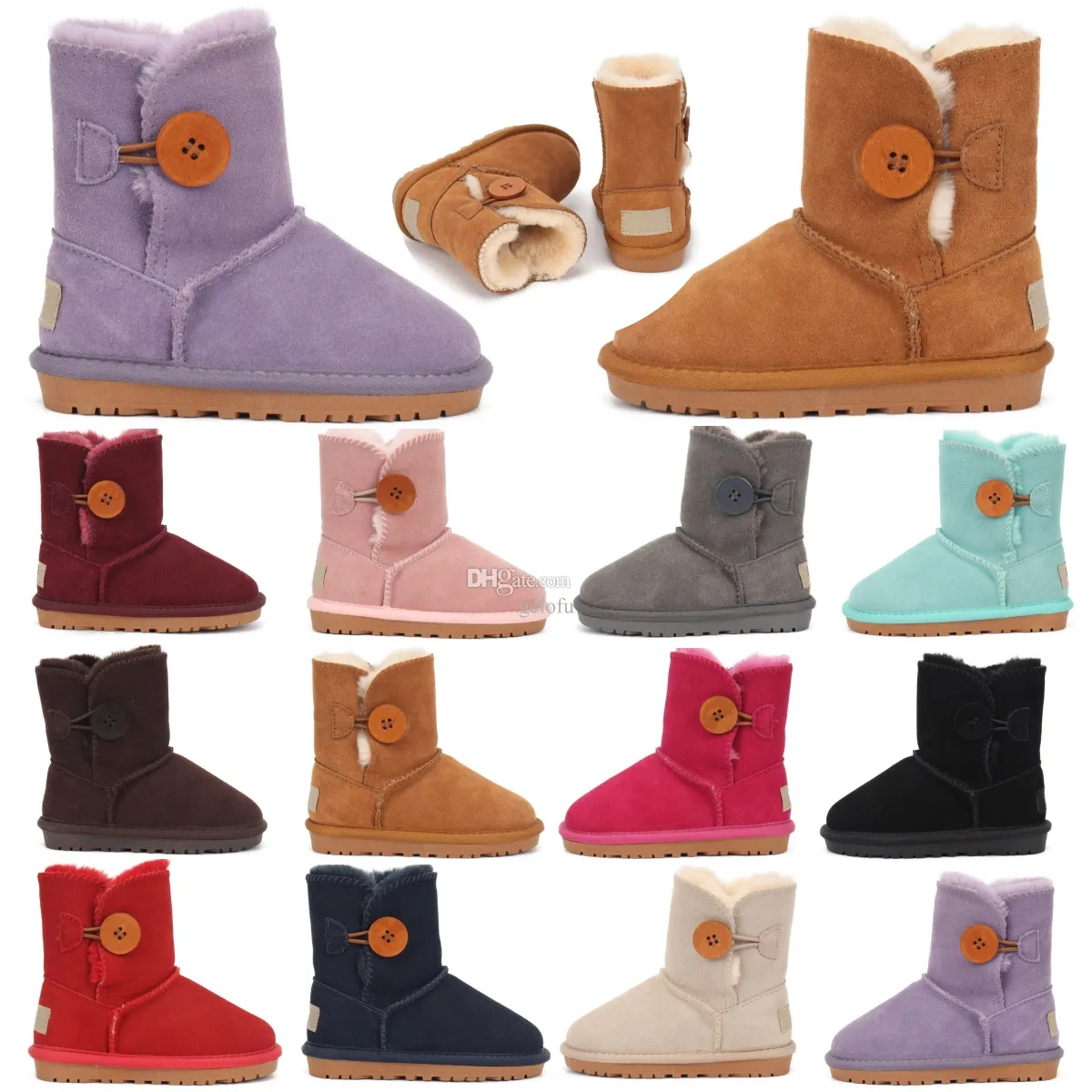 Niños Botón clásico australiano Botas para niñas Zapatos para niños pequeños Diseñador Juventud Furry Zapatillas de deporte bebé niño Invierno Botas para la nieve feo Castaño Rojo Negro Gre K2zl #