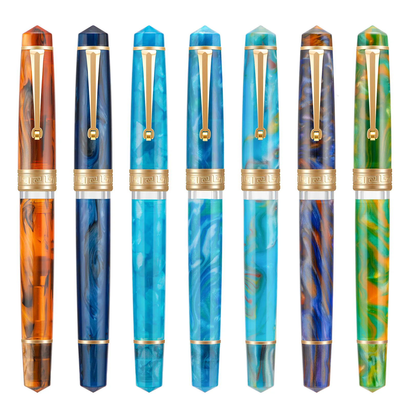 Fountain Pens Asvine P20 Piston Filling Fountain Pen Acrylic Beautiful Patterns EFFM Nib with Golden Clip Smooth Writing Office Gift Pen 230804