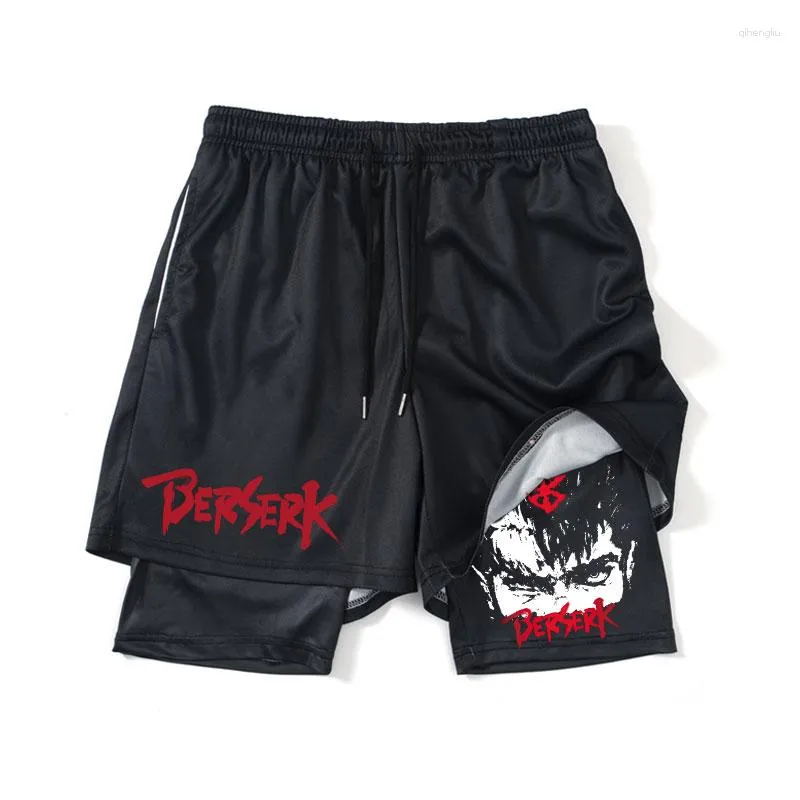 Shorts pour hommes Anime Berserk Guts hommes en cours d'exécution 2 en 1 maille séchage rapide entraînement entraînement Gym Fitness Jogging pantalons de sport d'été