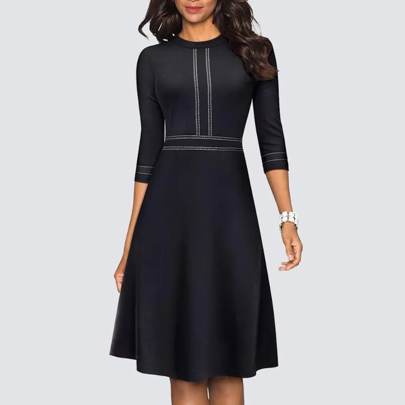 Abiti casual Donna Vintage Swing Office A Line Party Elegante Patchwork Skater Black Dress HA135