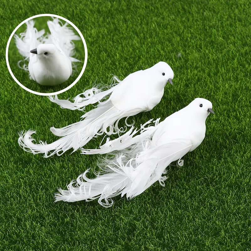 Objets décoratifs Figurines Artificielle Blanc Plastique Plume Amour Paix Colombes Oiseau Simulation Figurines Maison Table Jardin Suspendu Décoration Cadeau 1pc 230804