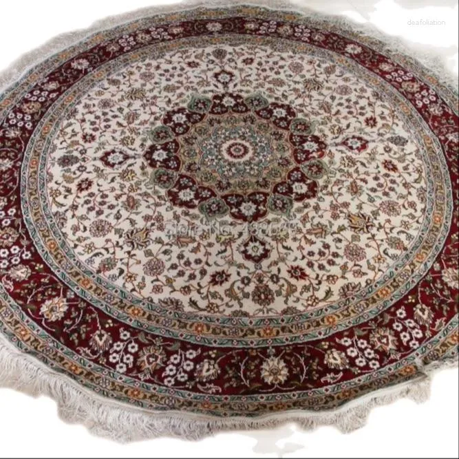 Dywany 6'x6 'okrągłe ręcznie poszukiwane 300 linii jedwabny orientalny perskowy dywan Tabriz