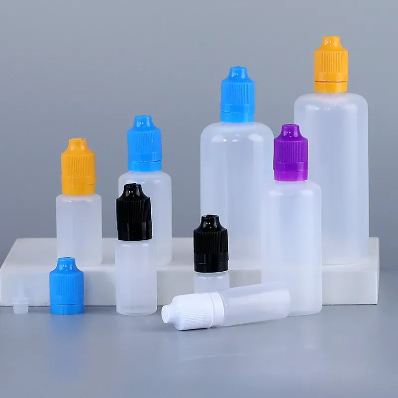 Colorful Plastic Bottles 3ml 5ml 10ml 15ml 20ml 30ml 50ml 60ml 100ml 120ml E Liquid Dropper Bottles with Long Thin Tips Tamper Evident Chilidproof Caps