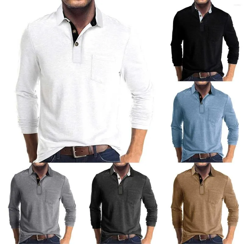 Herren T-Shirts Übergroße Oberteile Männer Herbst Mode Bequeme Casual Langarm Flip Tie Pocket Plain Tee Für