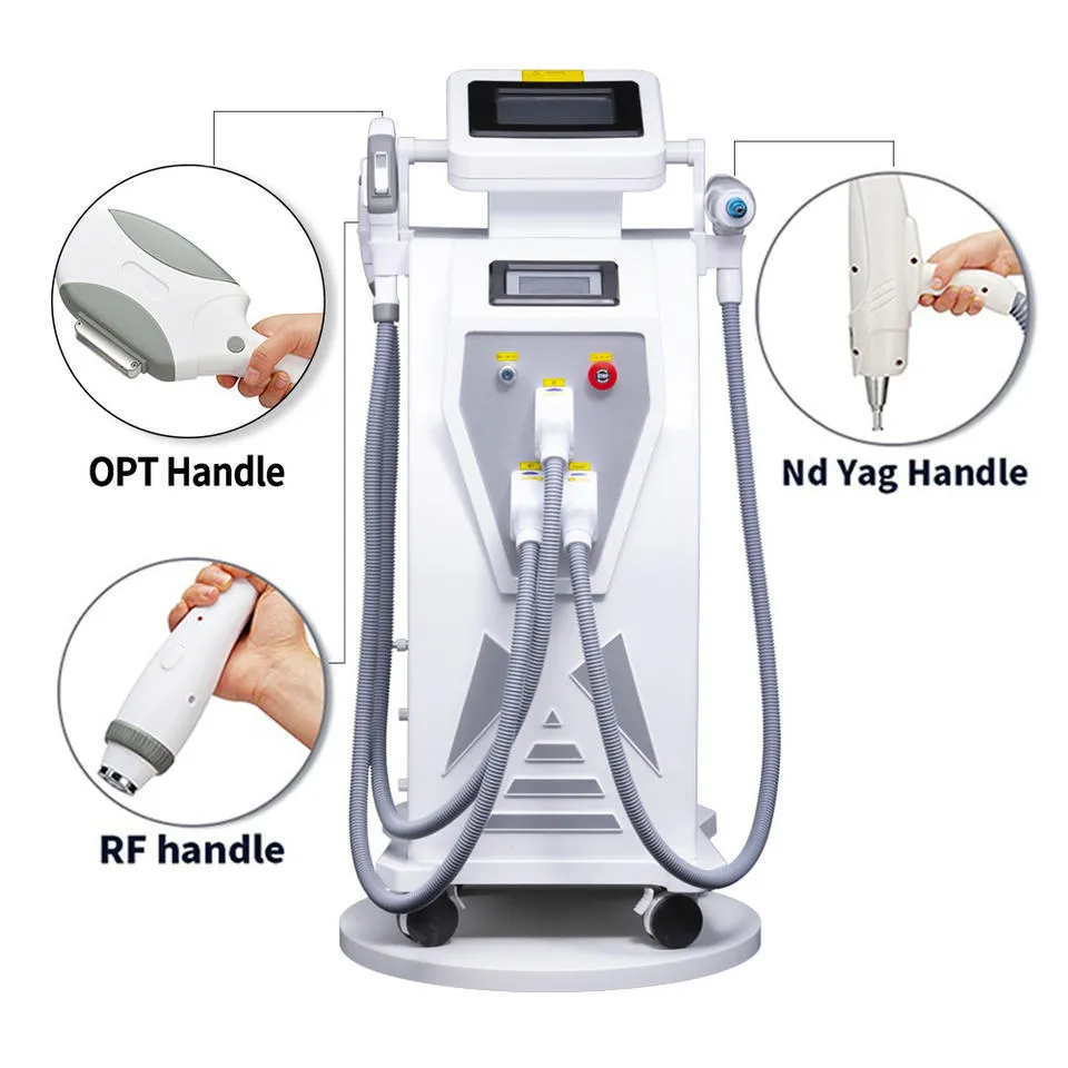 3 I 1 OPT+ IPL+ RF+ ND YAG Permanent lasertatuering avlägsnande av hudföryngring Skönhetsutrustning Laser Hårborttagningsmaskin