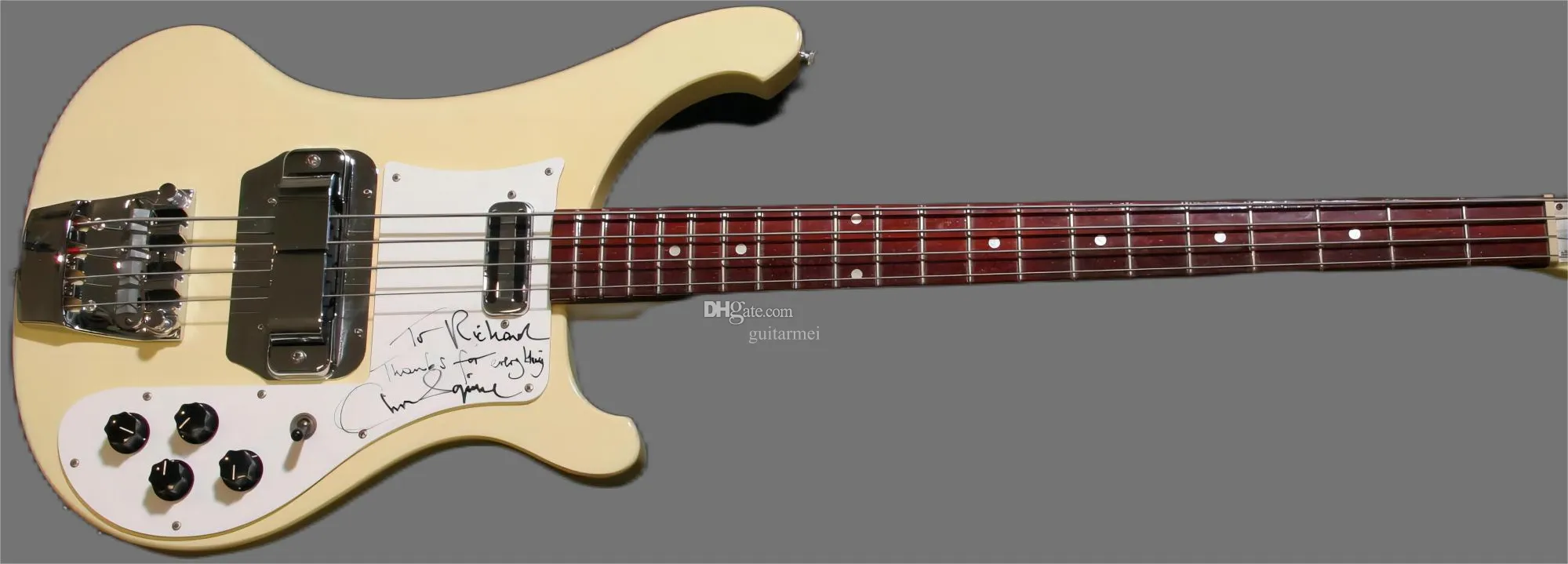 Chris Squire Signature Creme Electric Bass Guitar Neck Thru Body, Black