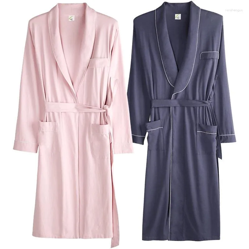 Women's Sleepwear Spring Autumn Bathrobe Lover Full Cotton Sleep Top Kimono Robes For Male Female Long Bath Robe Bride Dressing Gown