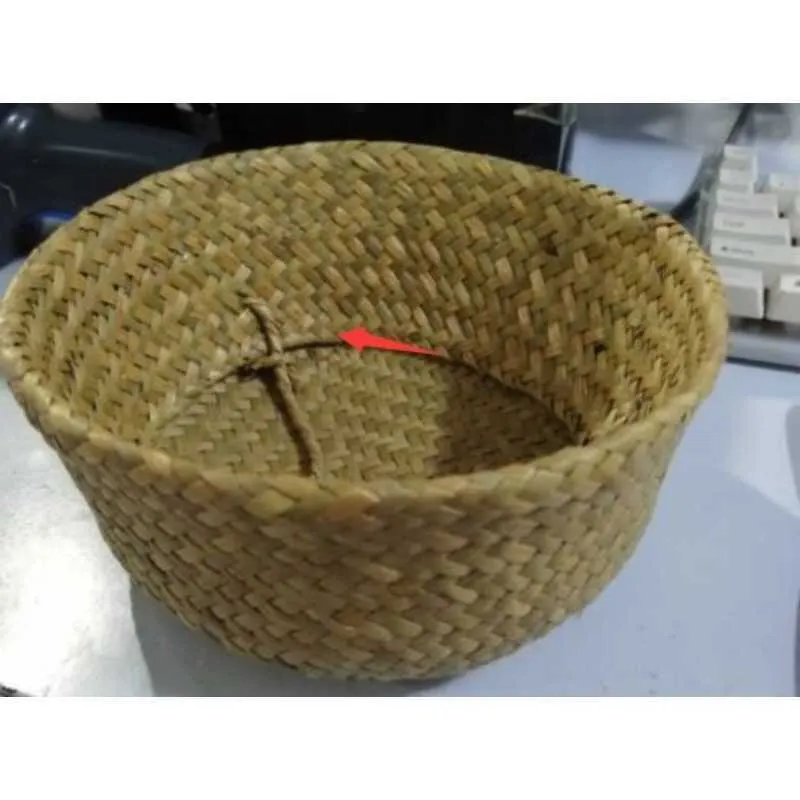 Jardinières Pots 12X16X15Cm Keranjang Penyimpanan Rotan Keranjang Rumput Laut Pot Bunga Cucian Bunga Keranjang Gantung Rumah