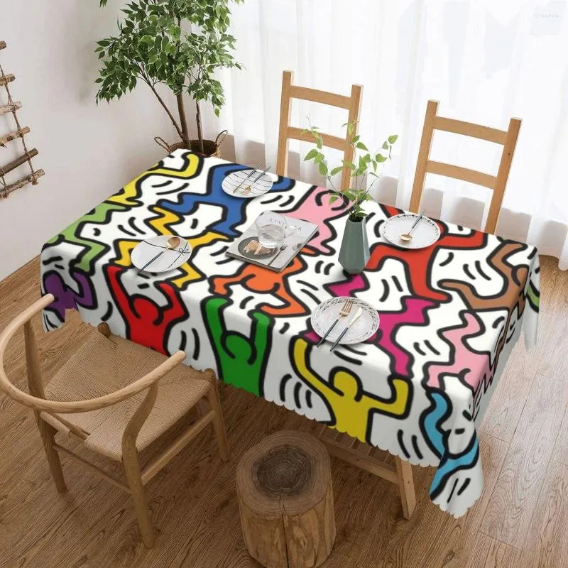 Toalha de mesa retangular à prova d'água à prova de óleo Haring Keith Haringheart capas de toalha de mesa 45"-50" padrão de ajuste