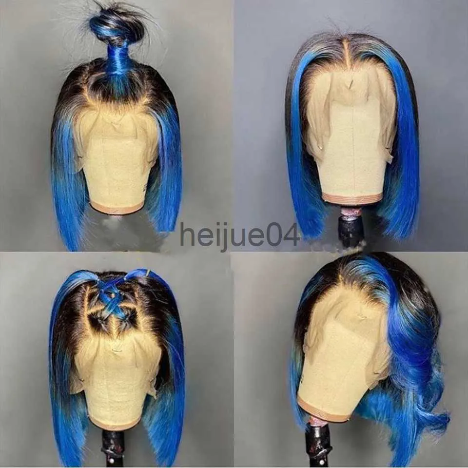 Pelucas de cabello humano sin tapa Pelucas de cabello humano azul para mujer Peluca de encaje frontal de color naranja Cabello Remy brasileño Peluca de Bob corto rosa Peluca de cierre de encaje transparente x0802