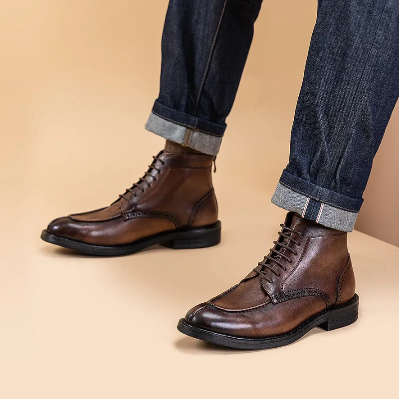 Stivaletti da uomo alla moda in stile britannico Stivaletti da uomo in vera pelle di lusso fatti a mano autunno nuove scarpe da lavoro casual per uomo