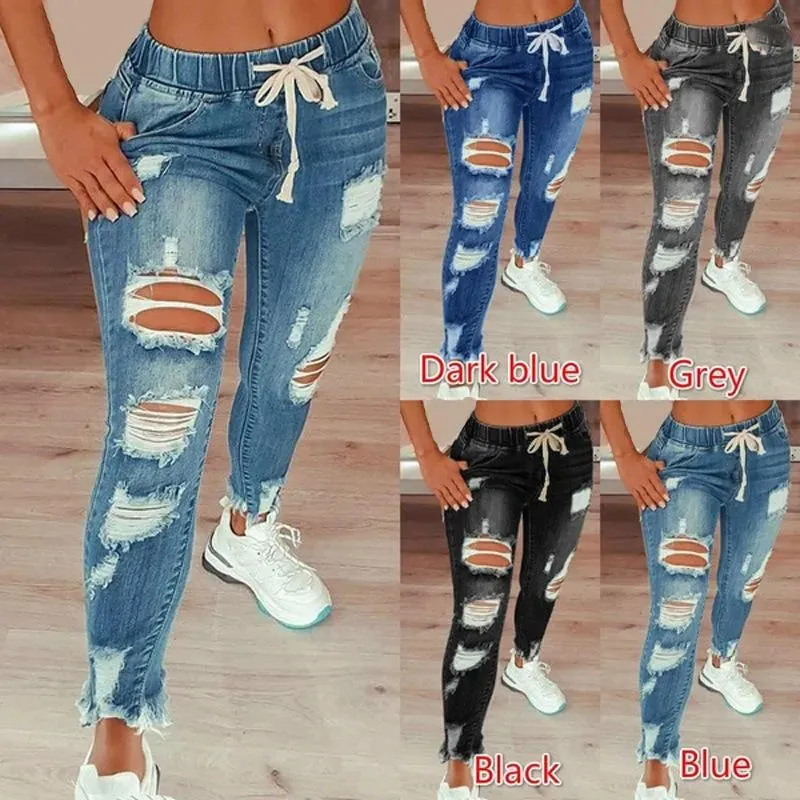 Jeans Feminino Feminino Cintura Alta Cintura Alta Elástico Ajuste Justo Todos Combinam Calças Skinny Lápis Denim Calças Para Uso Diário