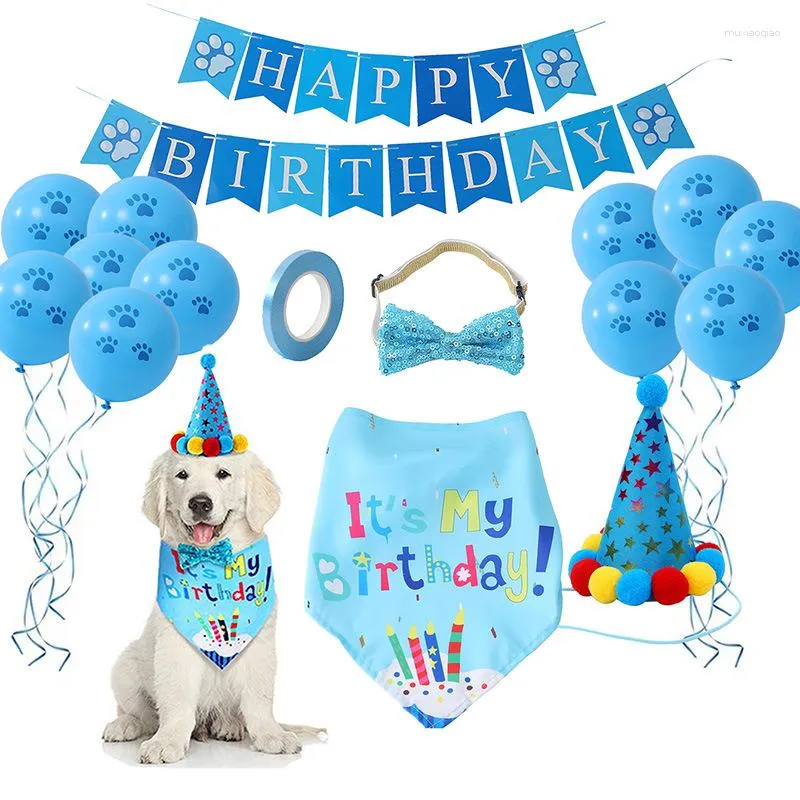 Vêtements pour chiens ensemble de fête d'anniversaire pour animaux de compagnie ballon Bandana chapeau nœud papillon Slogan fournitures pour célébrer produits tous les animaux de compagnie chats