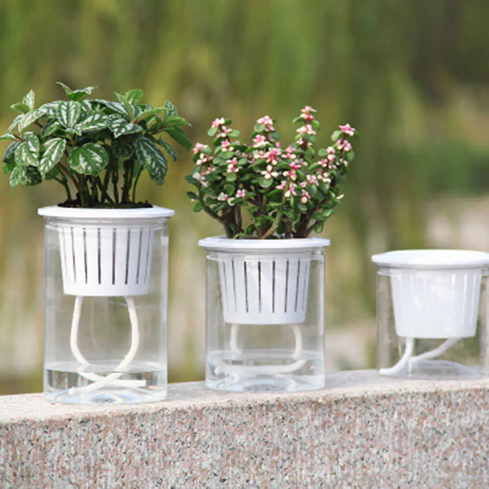Fioriere Vasi Pot Bunga Hidroponik Dapat Diairi dengan Otomatis Menyerap Air Transparan Pot Tanaman Perlengkapan Kebun Pot Bunga