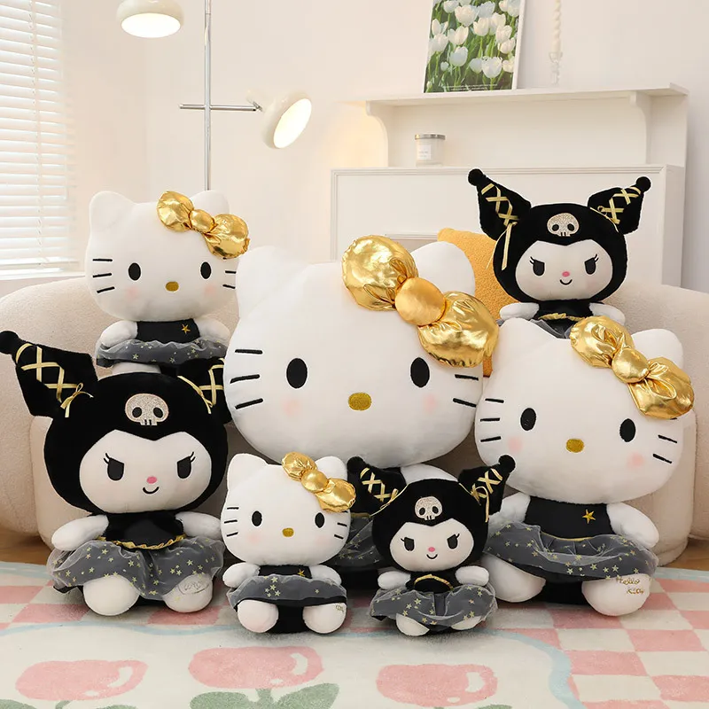 30cm Cute Cartoon Black Gold Series My Melody Kuromi Plush Toy Anime Doll  Gifts