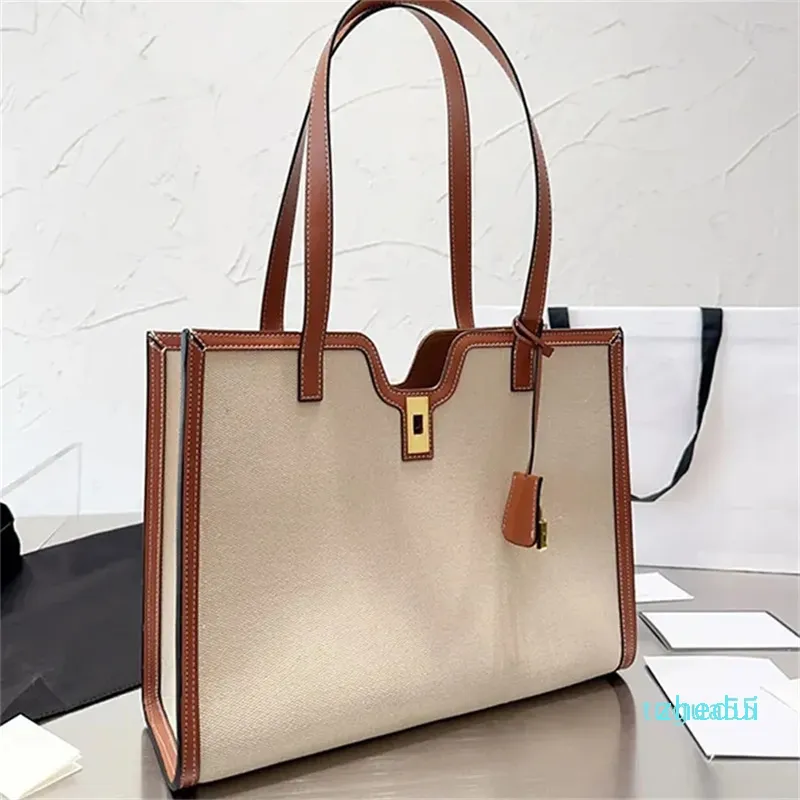 Saco de Compras Quadrado Bolsas Femininas Bolsas Bolsas de Ombro Letras Fechamento com Chave Ferragens Douradas Bolsos de Grande Capacidade