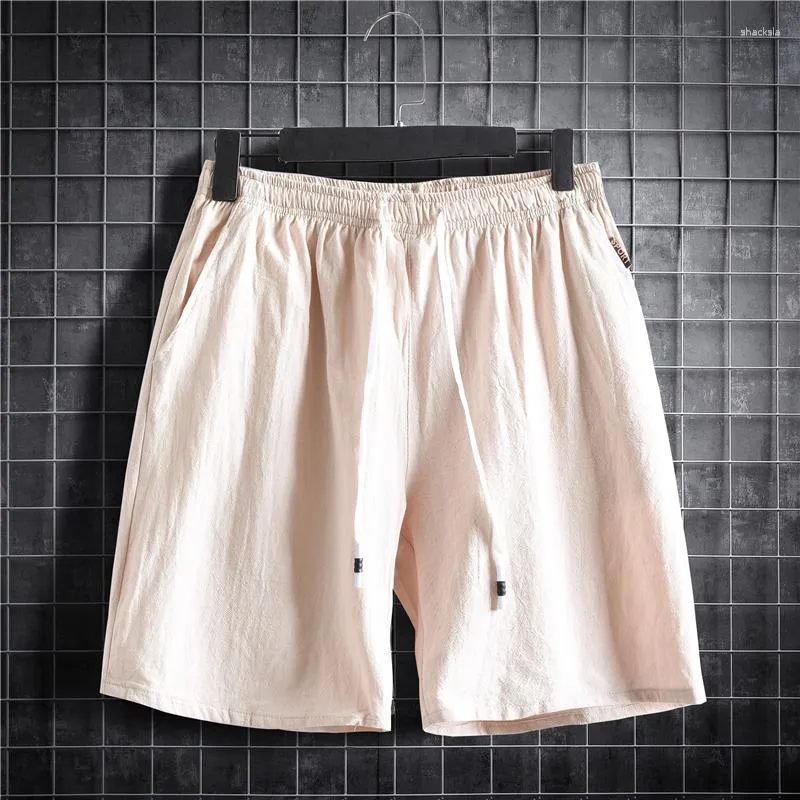 Shorts pour hommes mode taille élastique avec cordon de serrage vêtements de sport couleur unie coton lin pantalons courts décontractés vêtements d'été