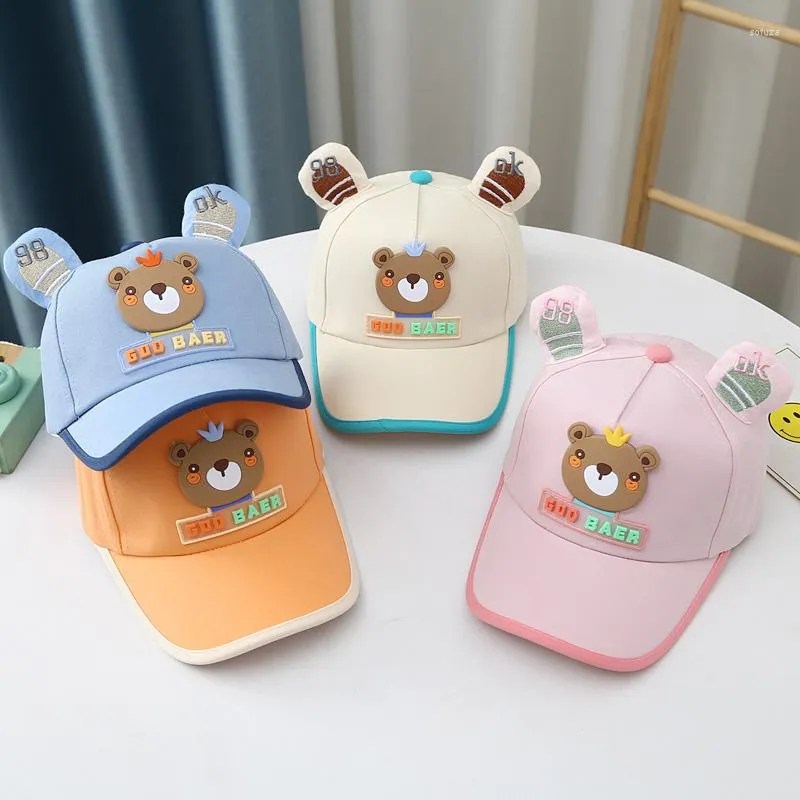 Boll Caps Cartoon Cute 3D Bear Ears Justerbar baseballmössa Summer Girl Boy Barn Snapback Casual Baby Cotton Sun Hats For Kids