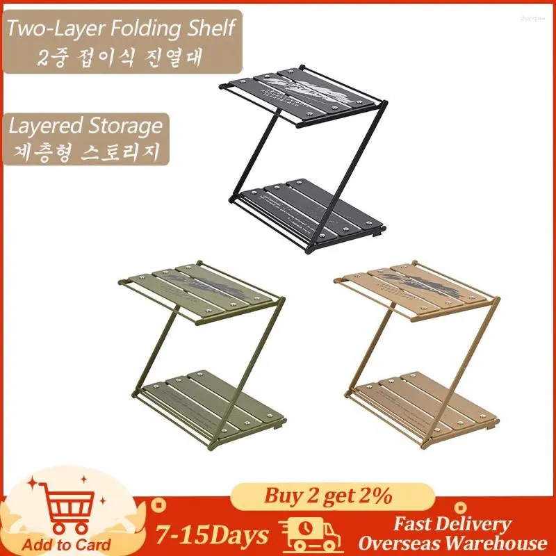 Camp Furniture Desktop Double Rack Portable Folding Table Layer Aluminum Alloy Multifunctional Shelf Fishing Camping Accessories