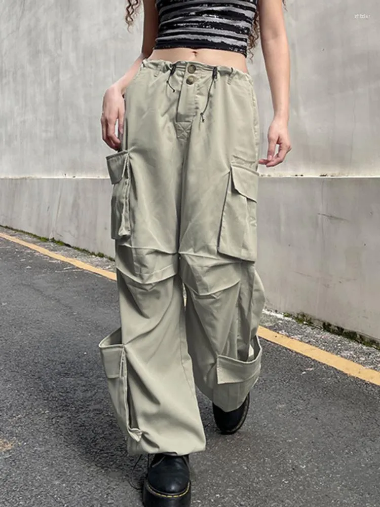 Pantaloni da donna Vintage Y2K Multi tasche laterali Vita bassa Cargo Egirl Streetwear Casual Versatile Gambe larghe Pantaloni sportivi Pantaloni da donna