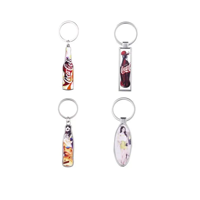 Sublimation Blank Bottle Opener Favor Metal Oval-shaped Keychain DIY Drink Bottle Shape Corkscrew Festival Party Supplies WJY591