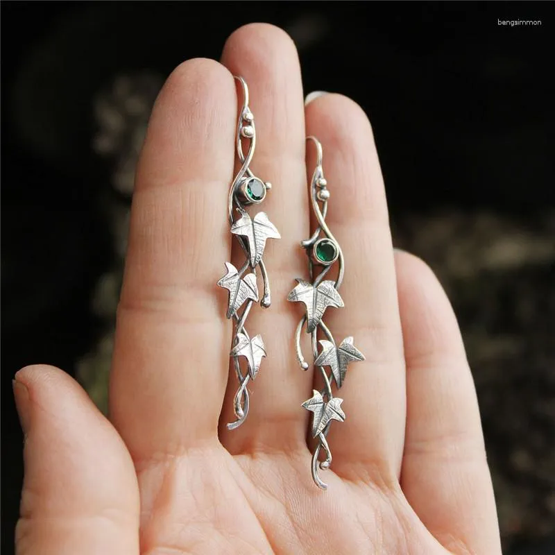 Dangle Earrings 2023 Design Vintage Leaf Silver Color For Women Accessories Botanical Jewelry Plant Zircon Drop Earring Gift