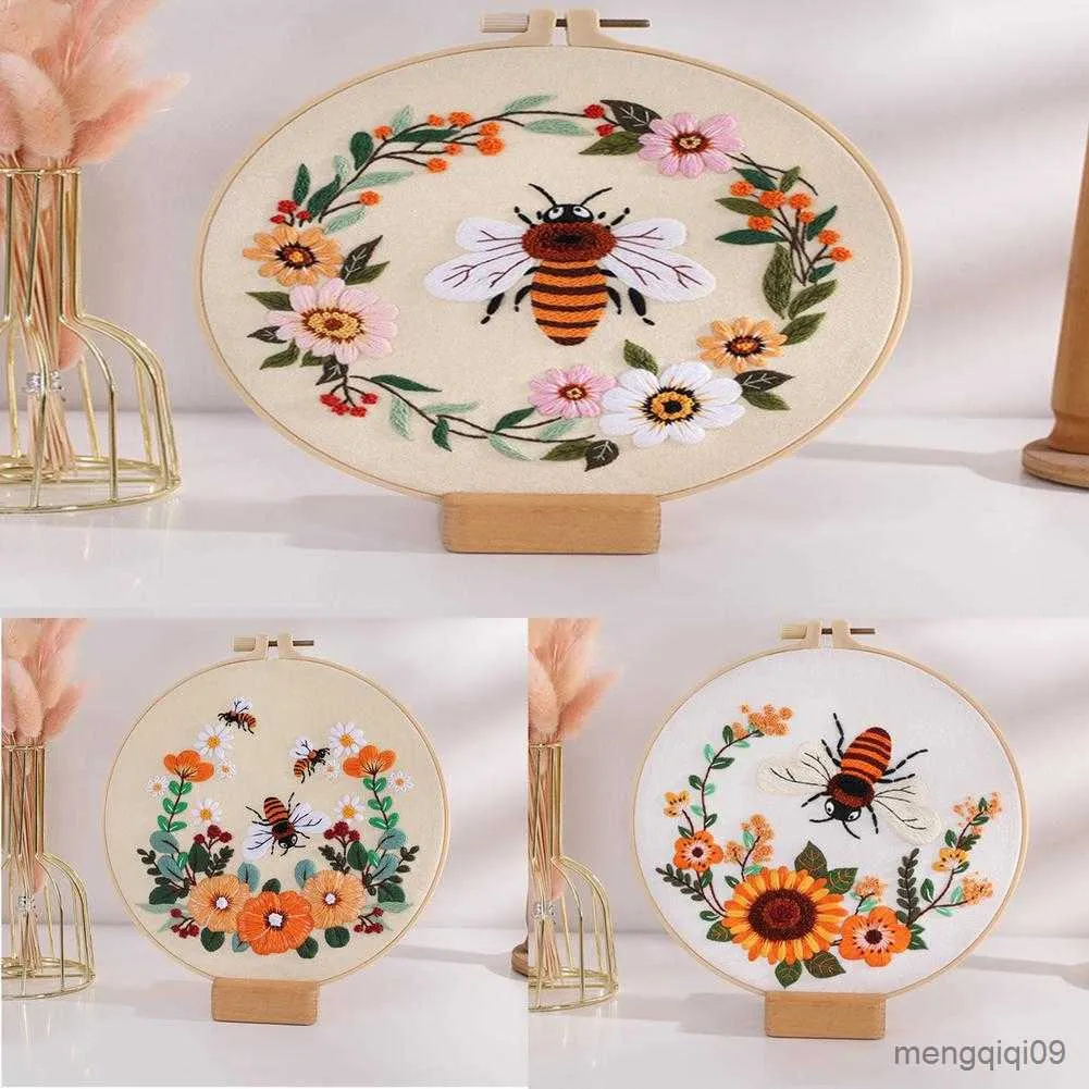 Chińskie produkty haftowe z kwiatowymi pszczołami regulowane hafty haftowe zestawy startowe z ściegu dla początkujących R230807