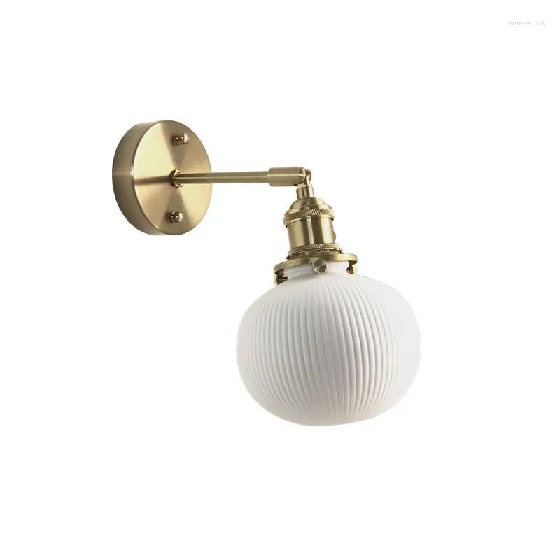 Wall Lamps Nordic Simple Brass Ceramic Lamp LED E27 Vintage Modern Indoor Lighting Aisle Hallway Decor Bedroom Bedside Study Cafe
