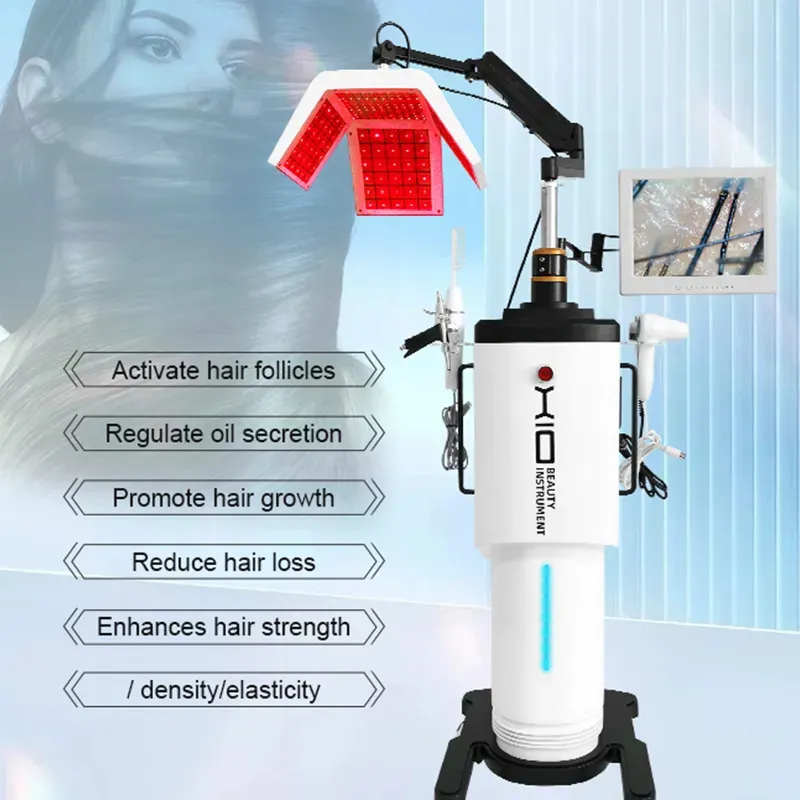 Máquina de rebrota de cabelo a laser de diodo vertical 650nm com máquina analisadora Equipamento anti-remoção de cabelo Led crescimento equipamento de beleza