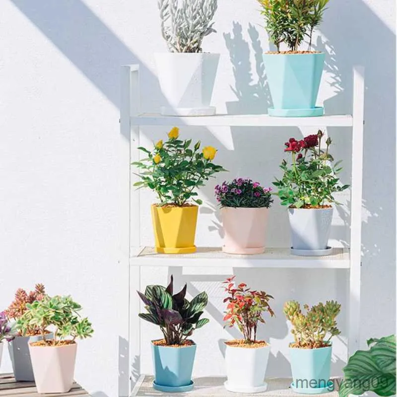 Vasos para plantas Buah Pot Bunga Resina Plastik Baru Geometris Nordic Sederhana Putih Menebal Lobak Berdaging Pot Bunga Tanaman Dalam Ruangan R230807