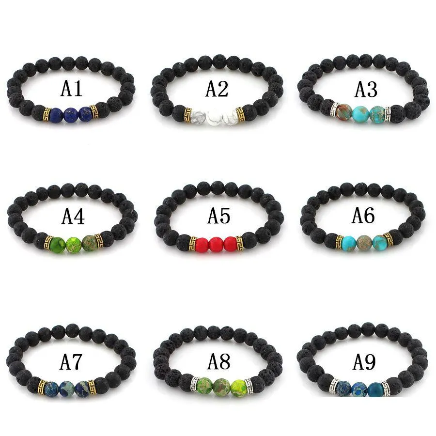 Z koralikami Nowe lawowe kamienne Bracelets Mens olejku eteryczne dyfuzor koraliki Bieczek Chakra Chakra Urok dla kobiet mody ręcznie robione aromaterape żyd dhnhz