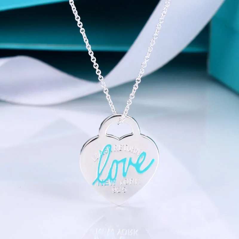 S925 Silver Love Heart Designer подвесной ожерелья для женщин бренда роскошная хрустальная хрустальная шипа