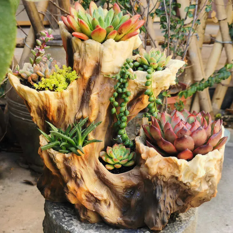 Vasos para plantadores Amerika Rusak Kayu Sukulen Pote de resina Bunga Luar Ruangan Balkon Mobiliário Taman Villa