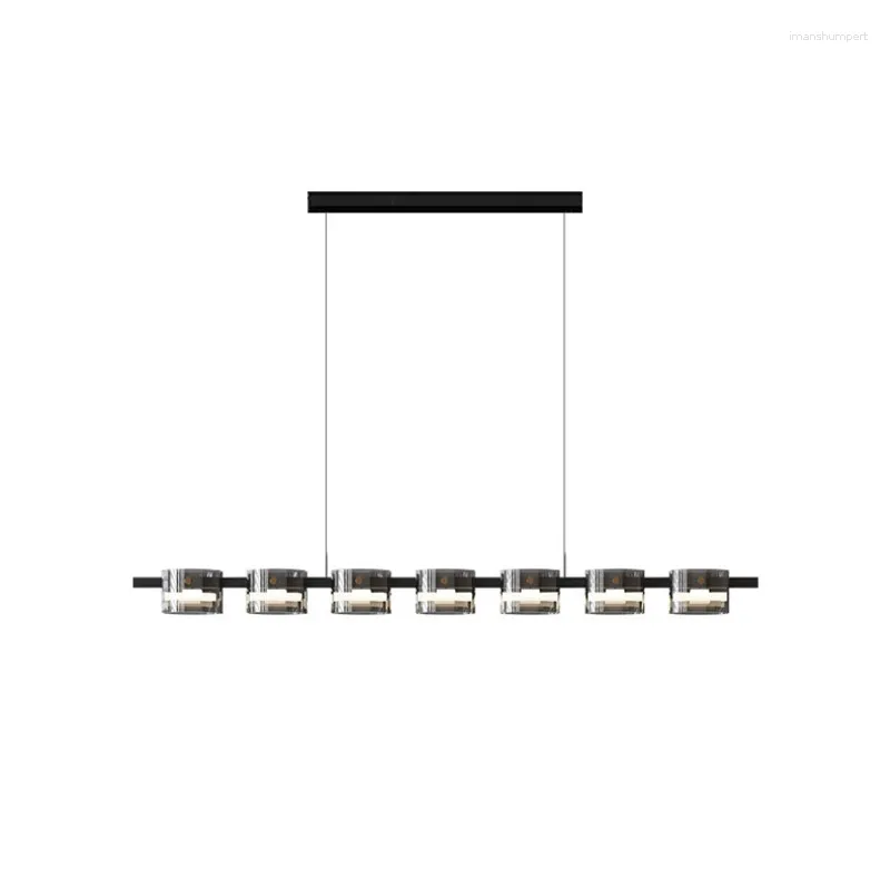 Pendelleuchten, italienische minimalistische Esszimmerlampe, moderne Bartheke, nordischer High-End-kreativer langer Kronleuchter aus rauchgrauem Glas