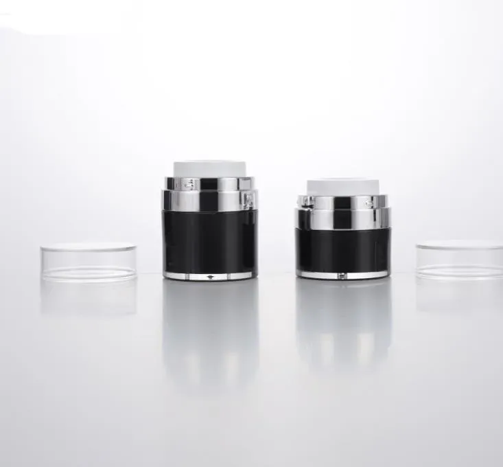 15 30 50g Black Pearl White Acrylic Airless Jars Bottles Round Cosmetic Cream Jar Pump Cosmetics Packaging Bottle SN2893