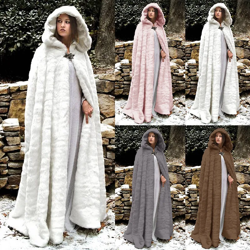 Thickened and environmentally friendly artificial rabbit fur cloak for winter warmth, hooded cloak for Christmas protection