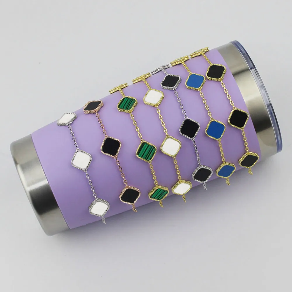 19 colori moda classica 4/quadrifoglio braccialetti con ciondoli catena braccialetto oro agata conchiglia madreperla per donna ragazza matrimonio madre