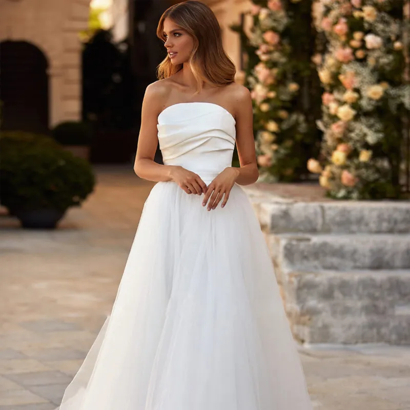 Robes de mariee en tulle elegant 2024 Robe nuptiale en satin blanc doux