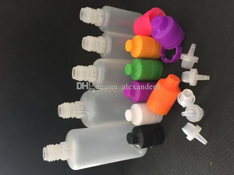 Colorful Plastic Bottles 3ml 5ml 10ml 15ml 20ml 30ml 50ml 60ml 100ml 120ml E Liquid Dropper Bottles with Long Thin Tips Tamper Evident Chilidproof Caps