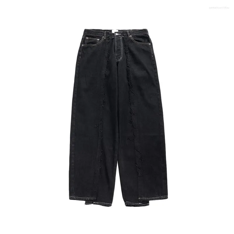 Heren Jeans Onregelmatige Voeten Ontwerp Pocekts Zwart Gewassen Broek Voor Mannen En Vrouwen Rechte Baggy Y2K Denim Broek Oversized Losse Cargo