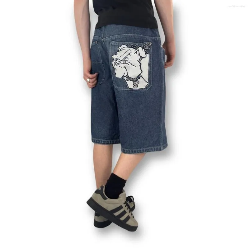 Jeans pour hommes Y2K Short en jean hommes Hip Hop surdimensionné Baggy femmes poche Vintage genou longueur pantalon gothique graphique pantalon décontracté