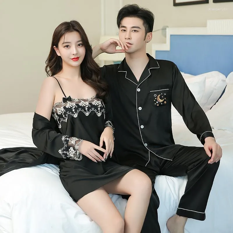 Vêtements de nuit pour femmes Satin amoureux '2023 Couple Robe ensemble Kimono peignoir Robe femmes vêtements de nuit Lingerie intime à manches longues chemise de nuit