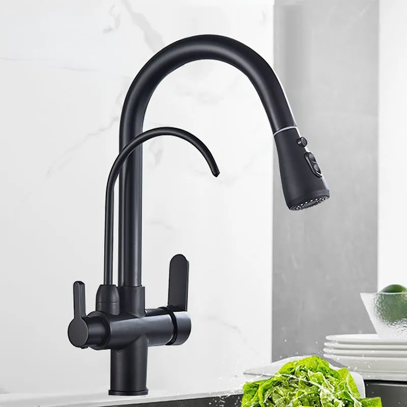 Kithcen Drink Purified Faucet Pull Out Water Filter Tap 2/3 Way Torneira HotCold Mixer Sink Crane