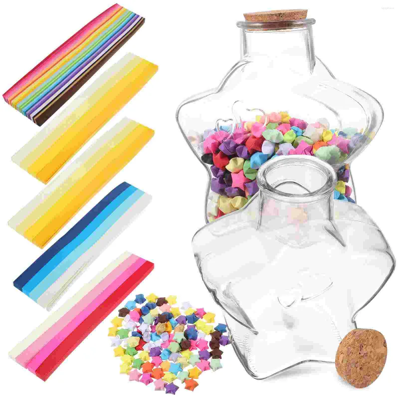 Bouteilles de stockage Verre de souhaits de mariage Bocaux transparents Papier de couleur Origami Bandes d'étoiles Souhaitant des cadeaux en vrac