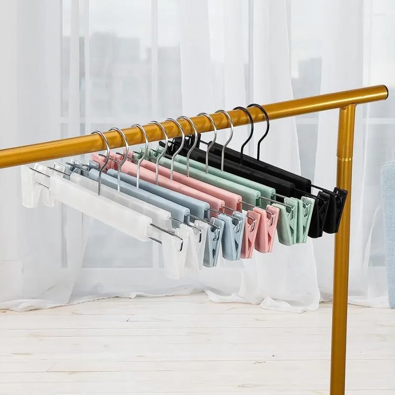 Cintres 10 porte-pantalons avec clips Options à cinq couleurs adaptées au stockage de pantalons, jupes, chaussettes, serviettes de bain, sous-vêtements, etc.