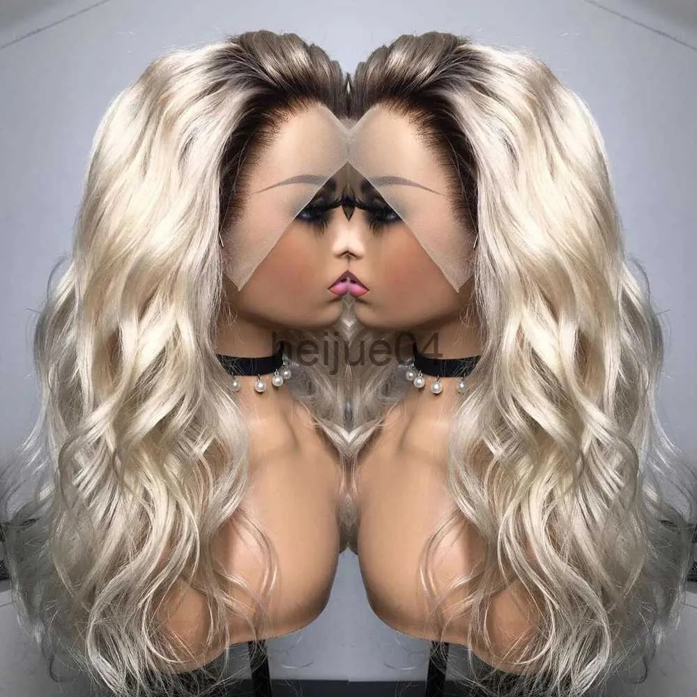 Human Hair Capless Wigs Ombre Ash Blond lace front wig human hair Dark Roots brazilian13x6 Human Hair Wigs For Women Loose Body Wave HD Transparent 360 x0802