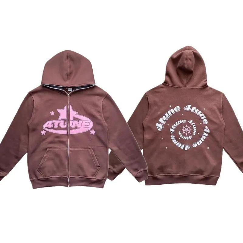 Y2K Zipper Retro Couple Graphic Hoodies Men Loose Oversized